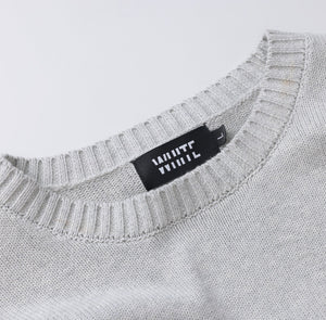 White London Clothing light grey merino wool blend knitted sweater with textured boucle yarn and oversized fit.