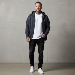 White London Clothing dark grey 100% jersey zip-up hoodie with dropped shoulders and embroidered logo.