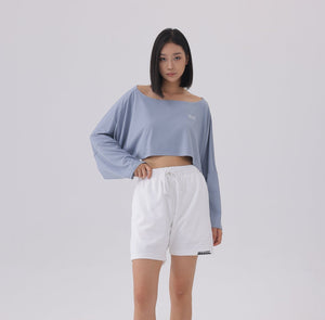 White London Clothing light blue oversized fit long sleeve cropped sweatshirt with white logo detail