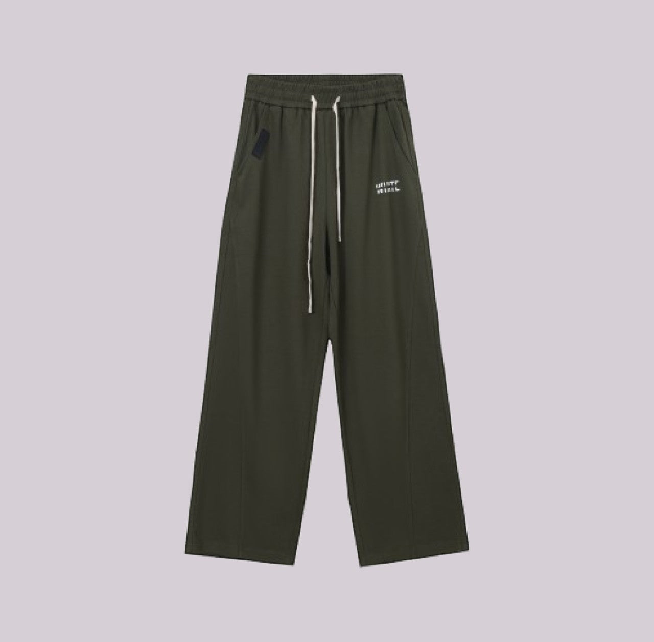 White London Clothing dark green relaxed fit trousers with drawstring and embroidered logo detail.
