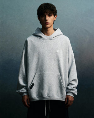 White London Clothing light grey 100% cotton Dopamine Hoodie with front pocket and printed logo on chest and back.