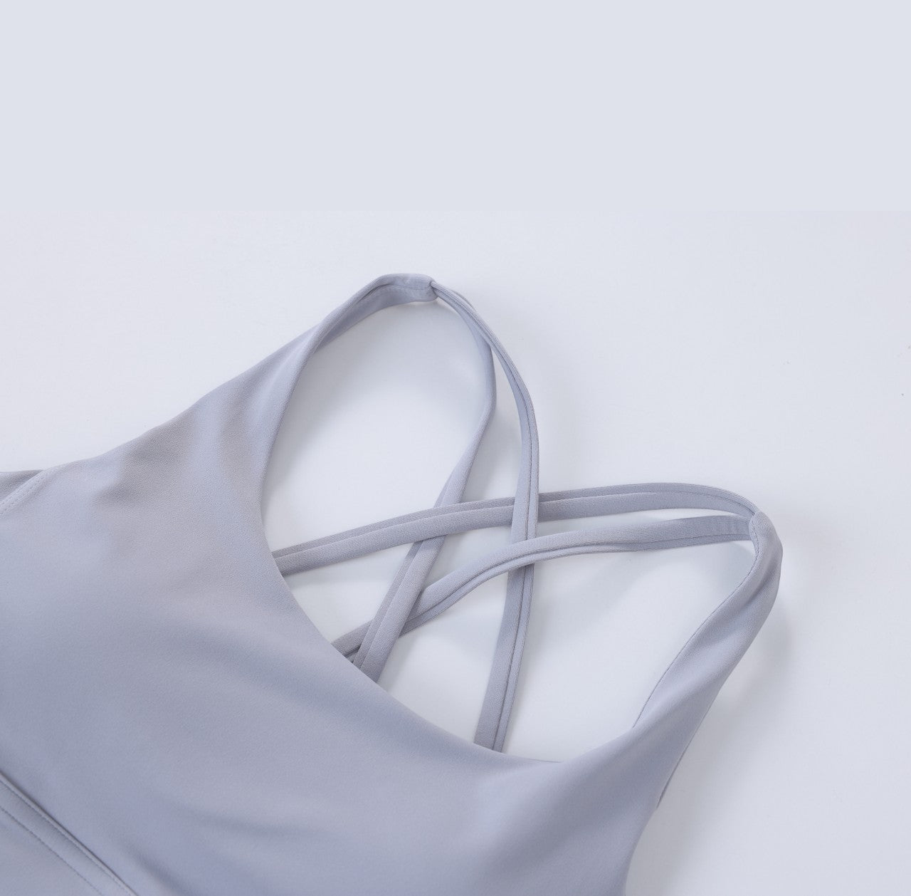 White London Clothing light grey spaghetti strap sports bra with removable padding for yoga