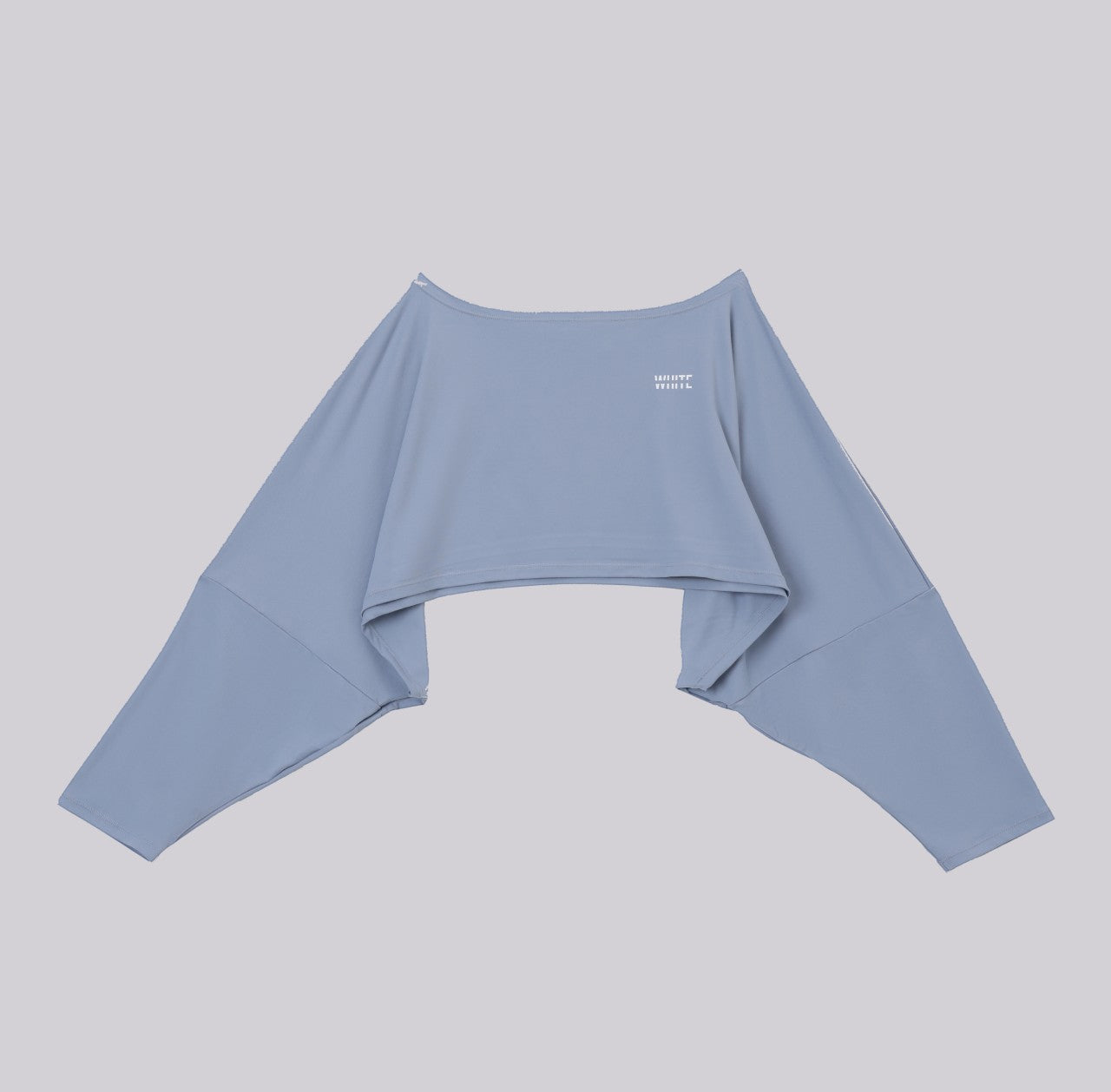 White London Clothing oversized fit cropped sweatshirt in light blue cotton jersey with a boat neck and white logo detail.