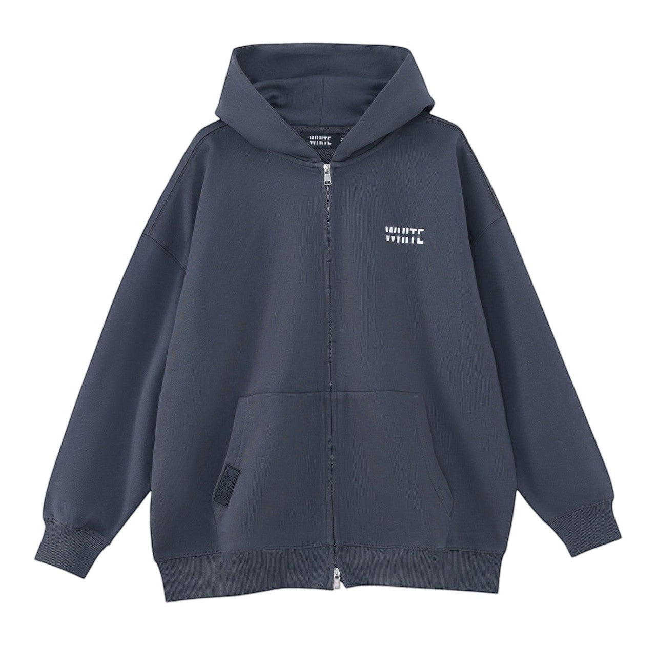 White London Clothing dark grey 100% jersey zip-up hoodie with dropped shoulders and WL logo detail.