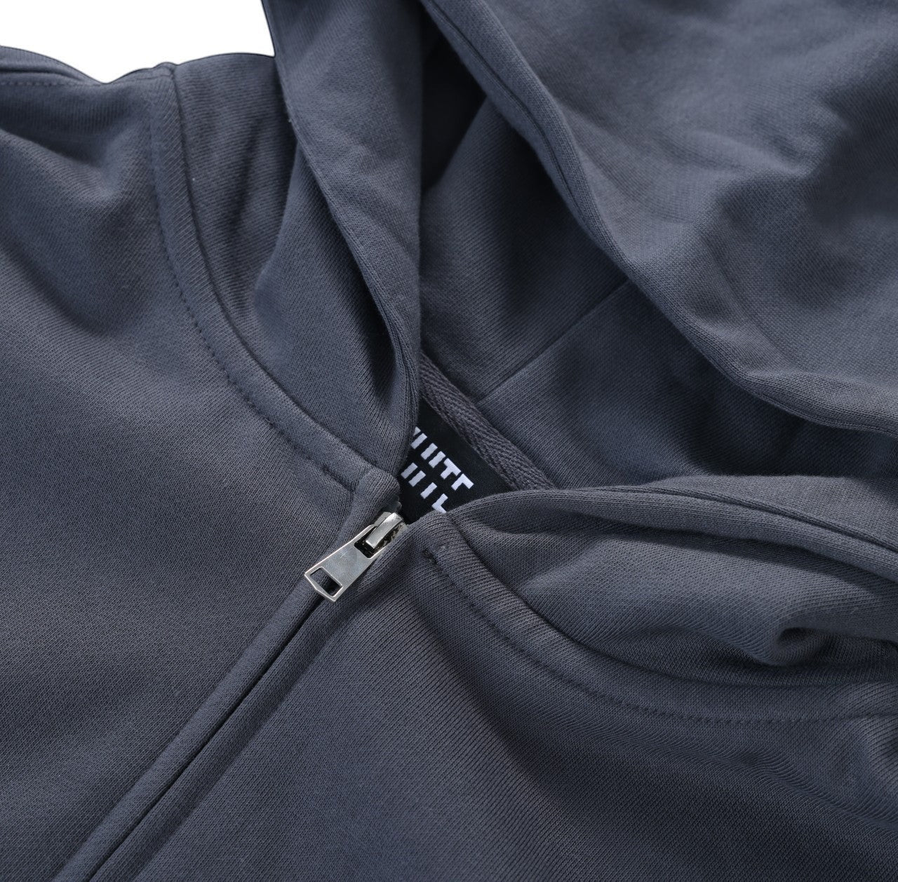 White London Clothing dark grey 100% jersey zip-up hoodie with dropped shoulders and a 2-way zipper.