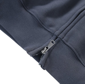 White London Clothing dark grey 100% jersey zip-up hoodie with ribbed cuffs and a 2-way zipper.