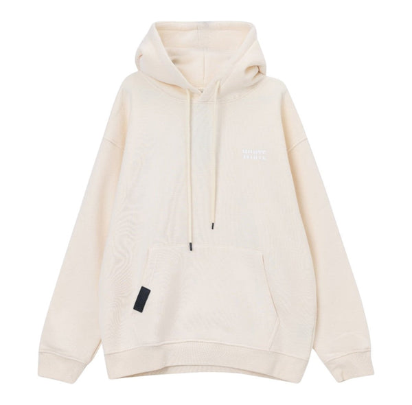 White London Clothing cream 100% cotton relaxed fit hoodie with a double-lined hood, front pocket, and subtle chest logo. Designed for intentional living.